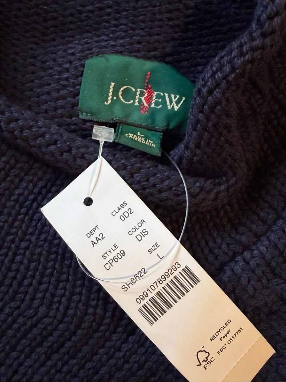 J.Crew 1988 Rollneck Sweater, Navy with Yellow Stripe, Men's Large